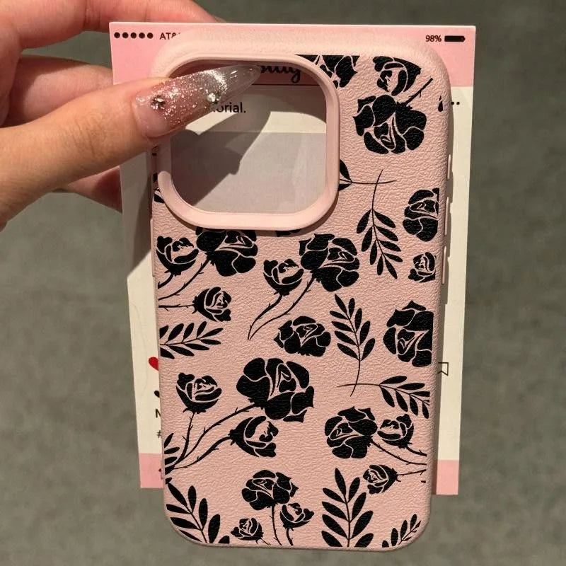 🌹 Black Rose Silhouette Case