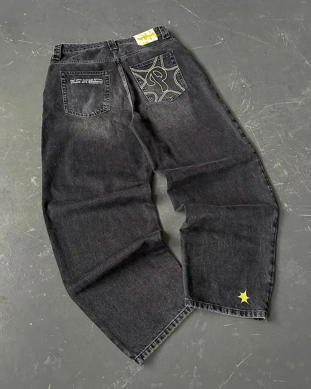 Letter Embroidered Wide-Leg Jeans