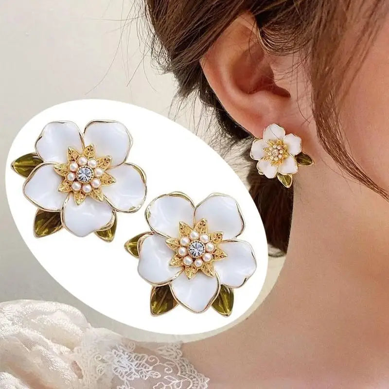 Colorful Enamel Big Flower Earrings