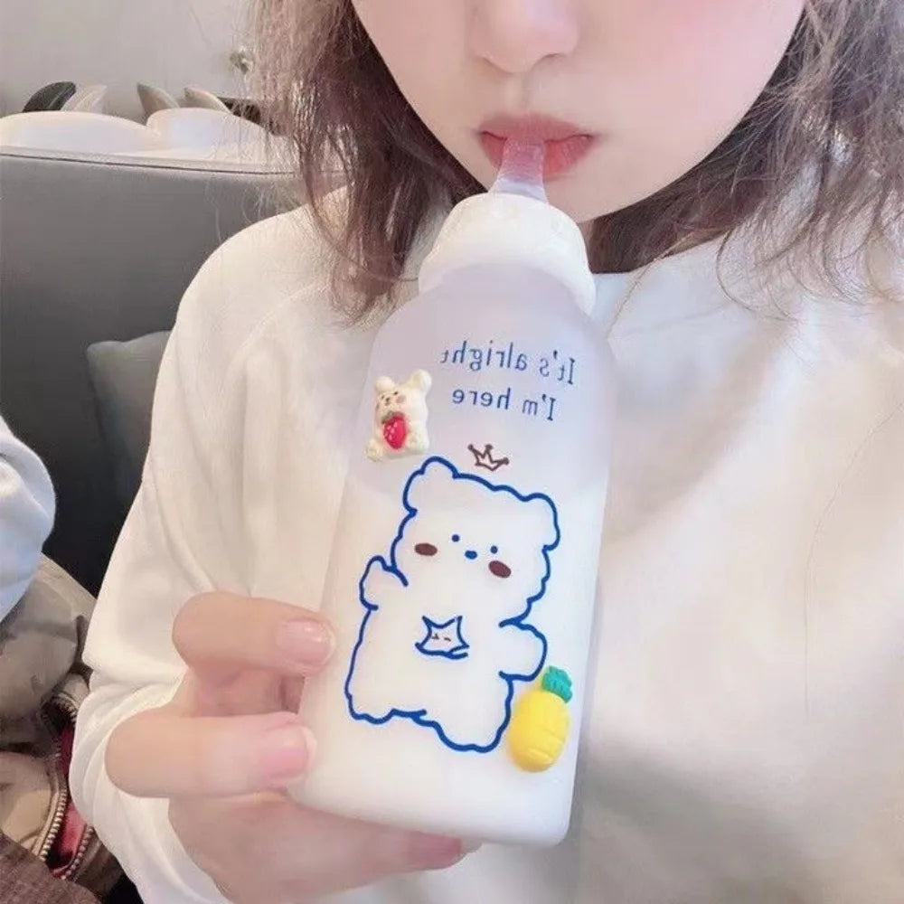 Strawberry Bear Straw Water Bottle 400ml