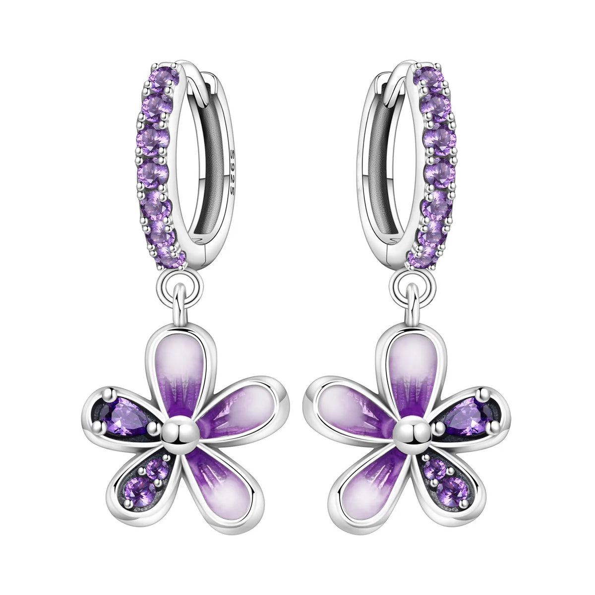 925 Silver Purple Hydrangea Earrings