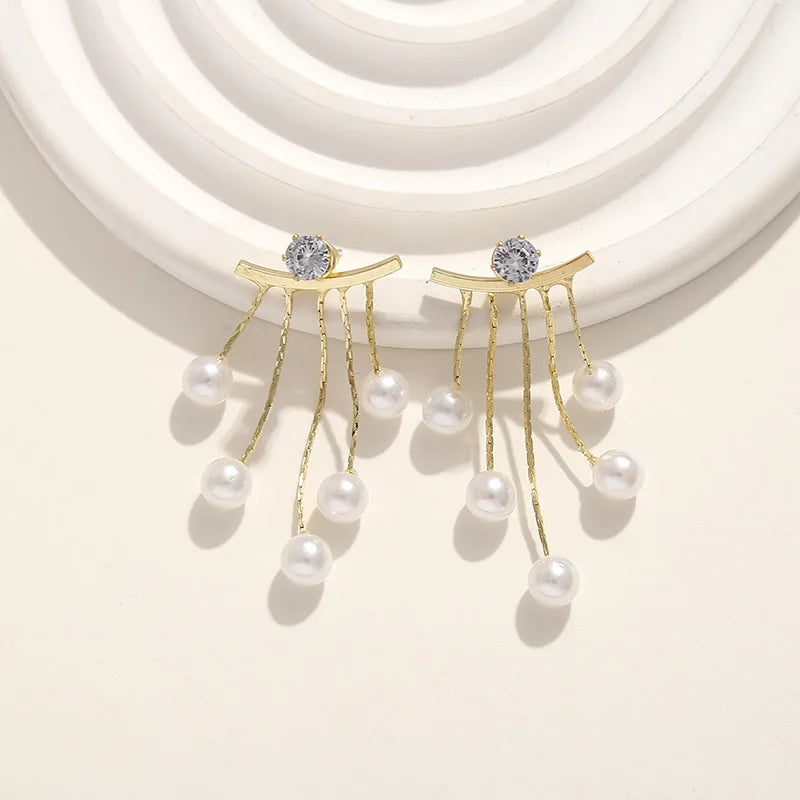 Zircon Pearl Tassel Earrings