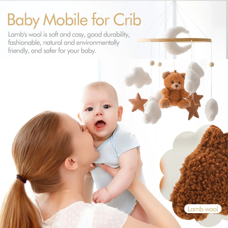 🐻 Wooden Bear Baby Crib Mobile