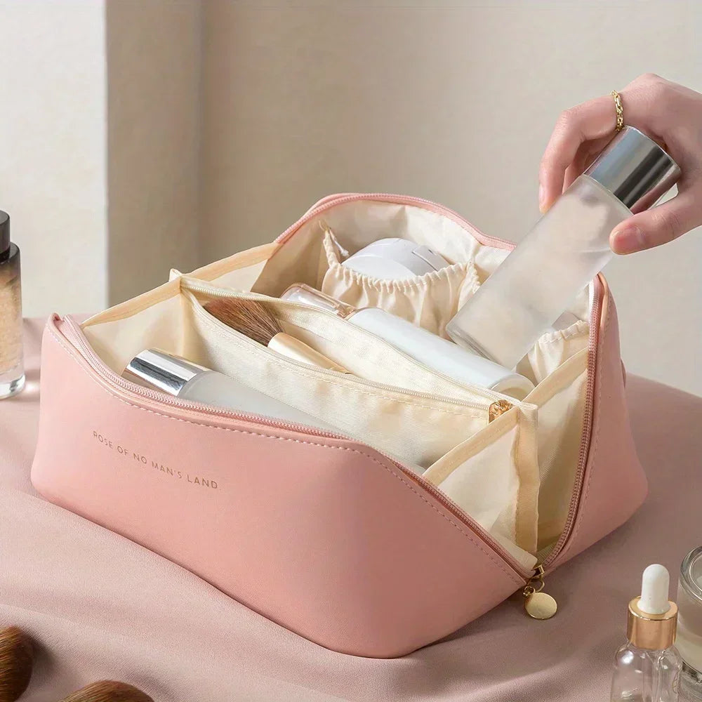 Large Leather Travel Makeup Bag