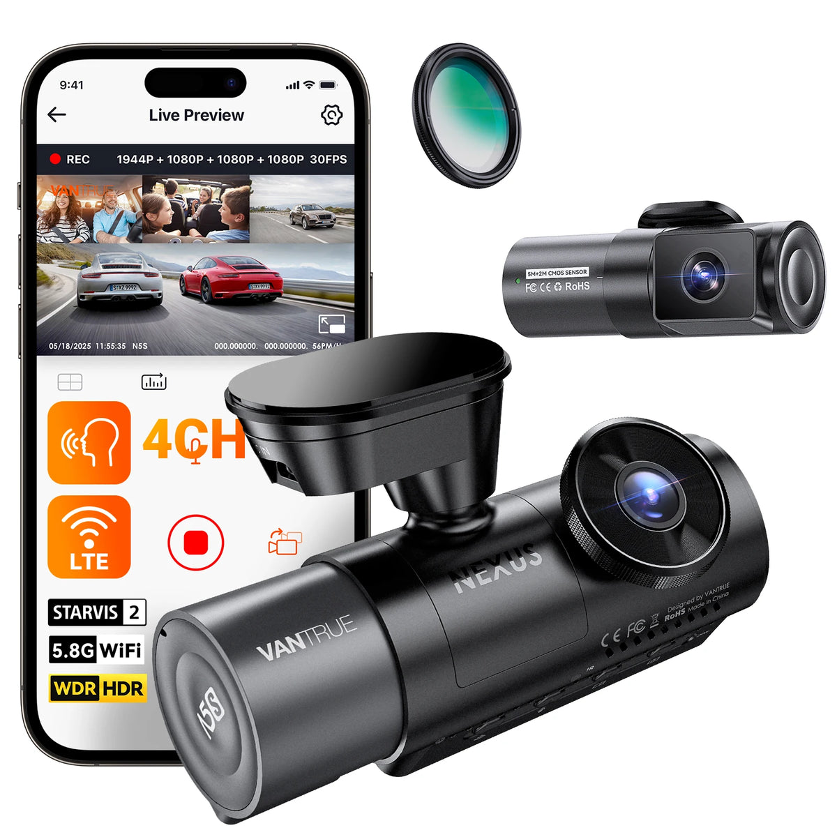 🔄 Vantrue 4-Channel Dash Cam