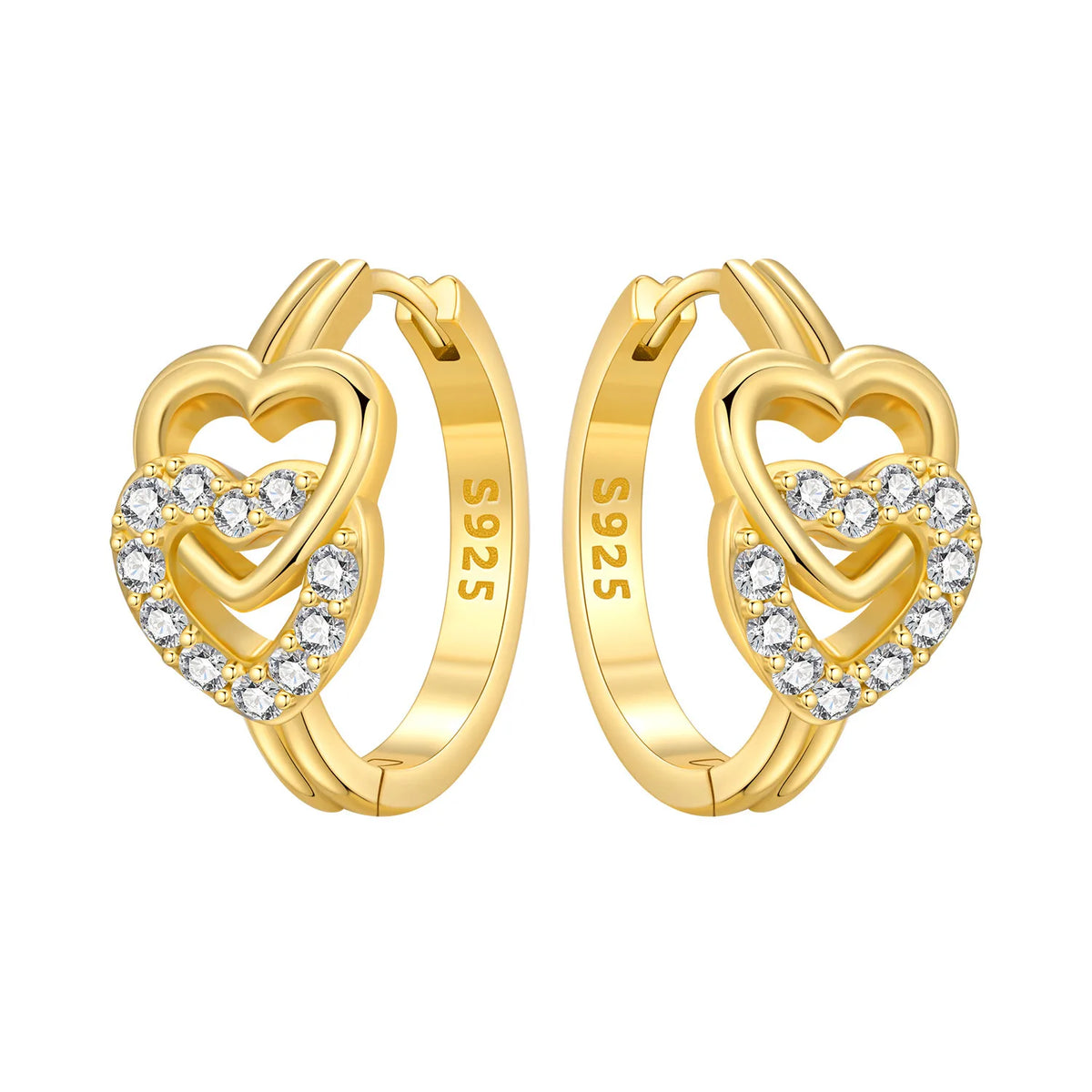 925 Silver Vine Heart Black Zircon Hoops