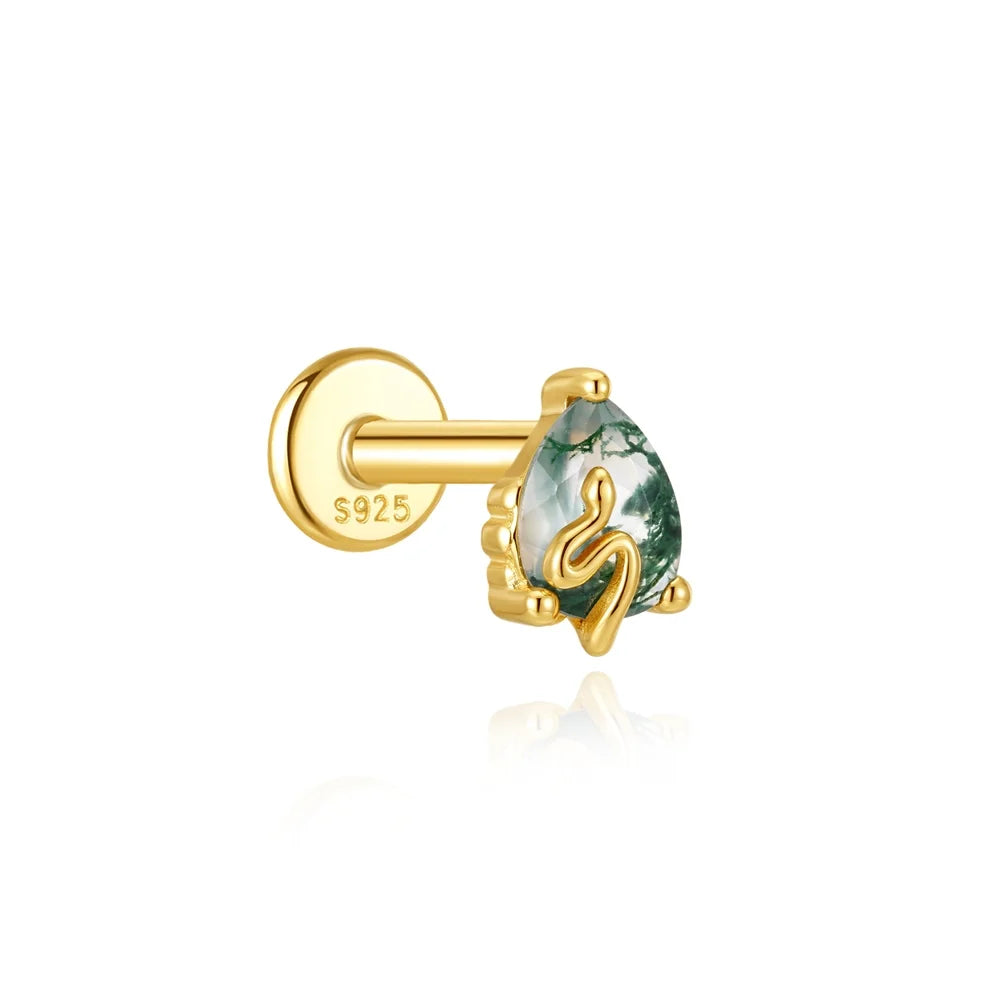 Moss Agate Gold Cartilage Stud (1 Pc)