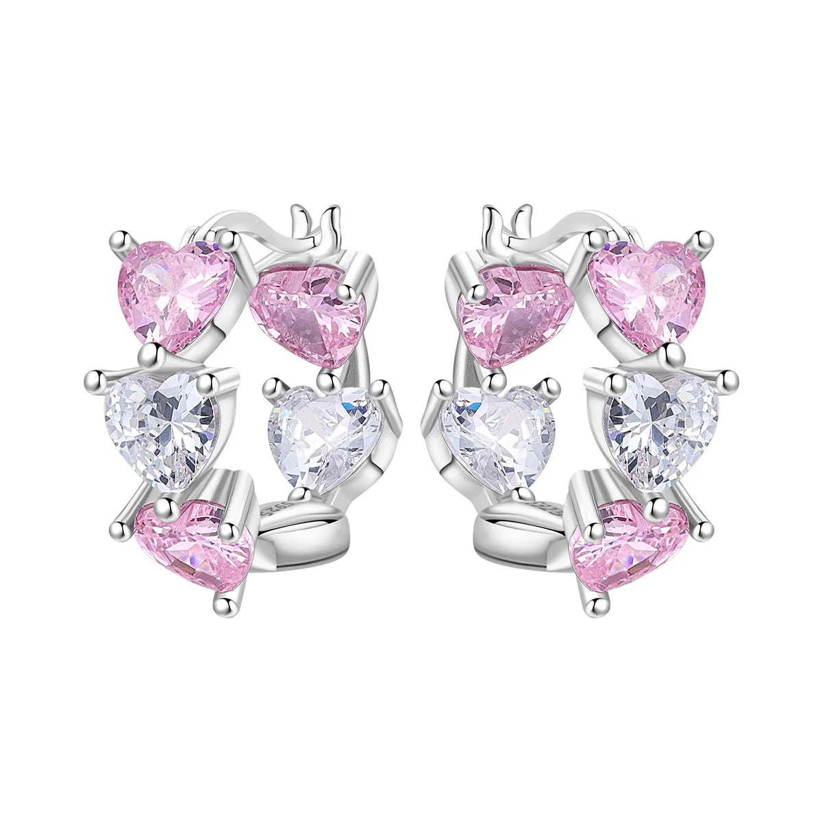925 Silver Vine Heart Black Zircon Hoops