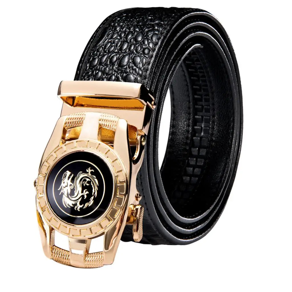 Men's Crocodile Leather Belt with Gold Buckle