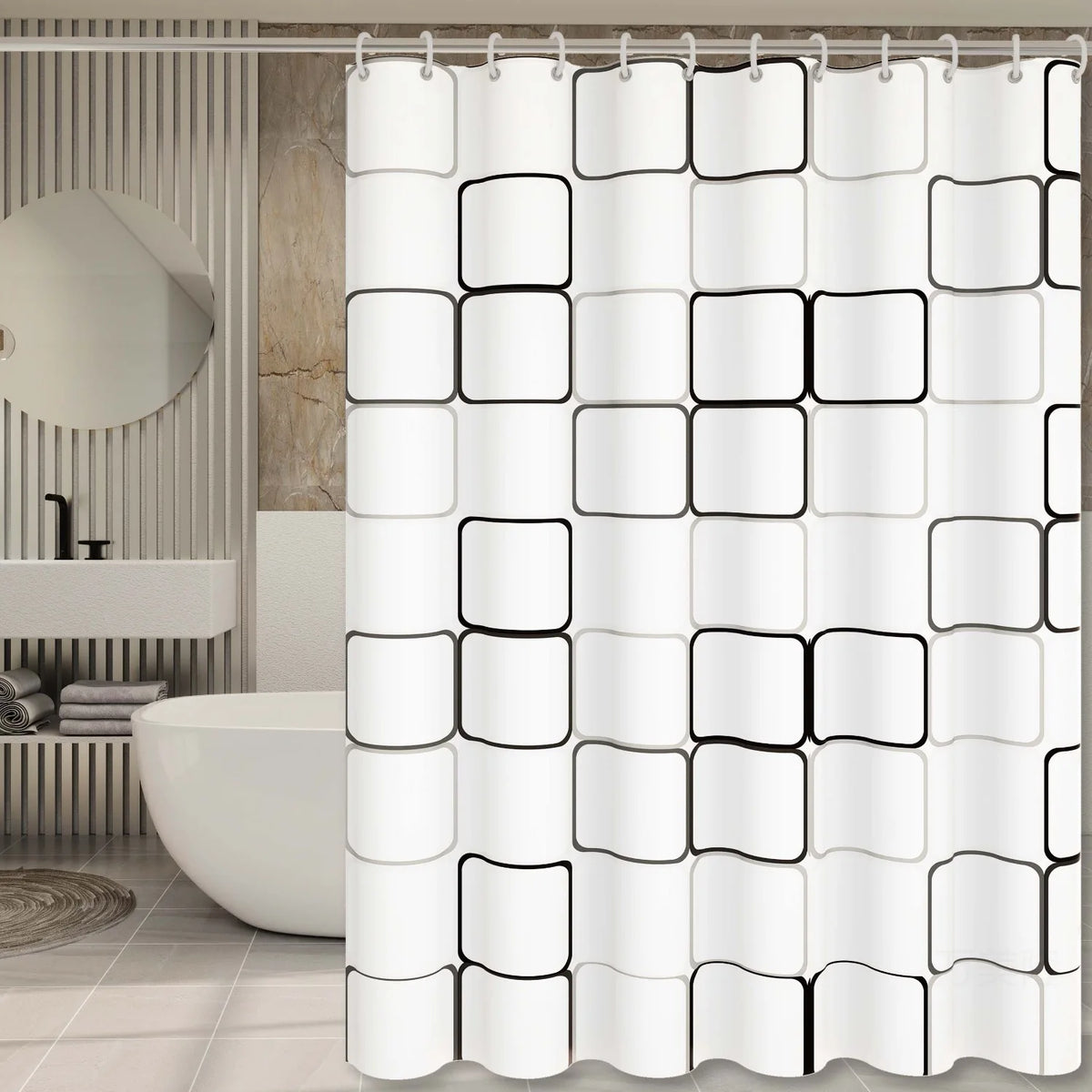 Checked Waterproof Shower Curtain