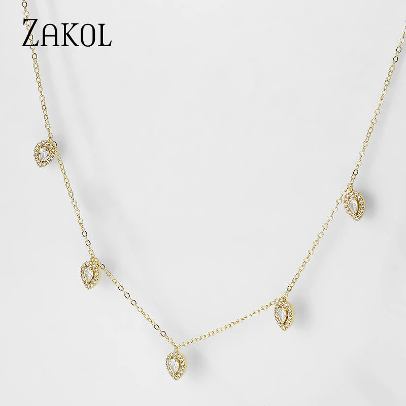 🍃 ZAKOL Leaf Water Drop CZ Choker Necklace