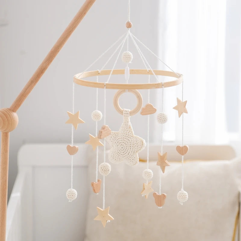 ⭐ Wooden Crochet Stars Baby Crib Mobile