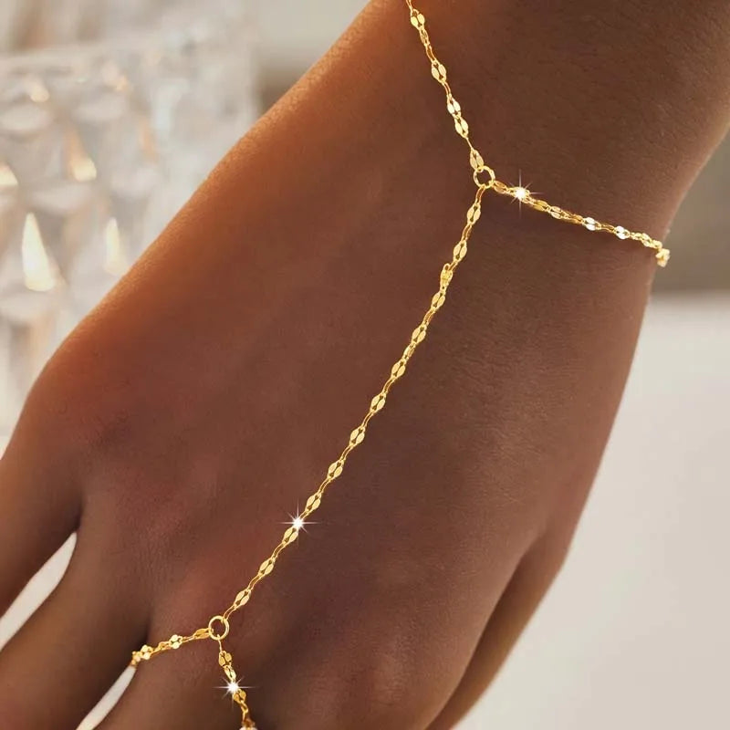 🔗 Gold Hand Chain Ring Bracelet