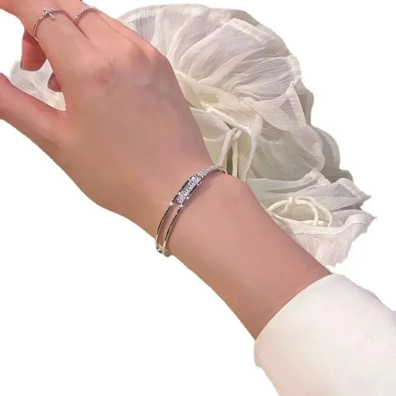 💎 Korean Micro Zircon Open Silver Bangle