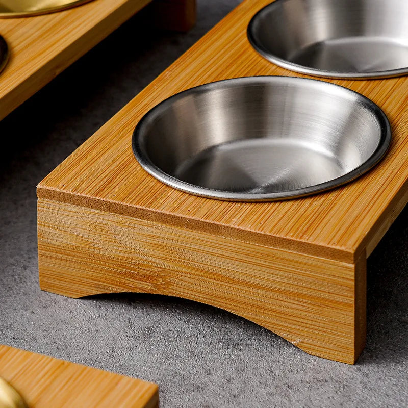 Bamboo Tray with Steel Dip Bowls