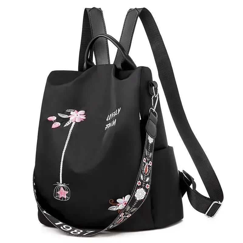 Embroidered Anti-Theft Women's Backpack