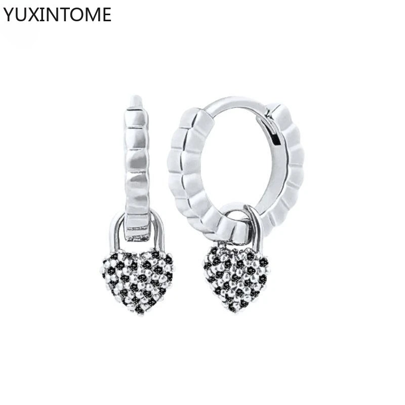 925 Silver Black Zircon Charm Hoops