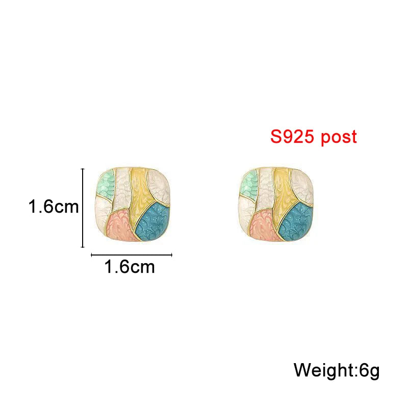Colorful Enamel Grid Square Studs