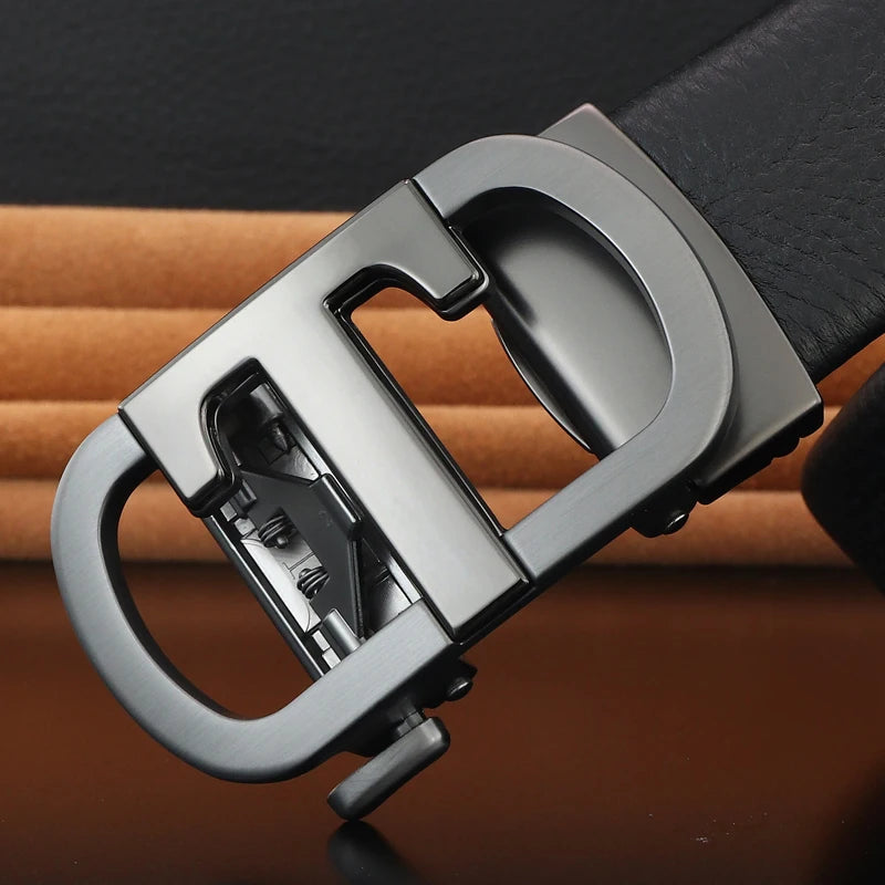 Men's Leather Belt with Gold T Buckle