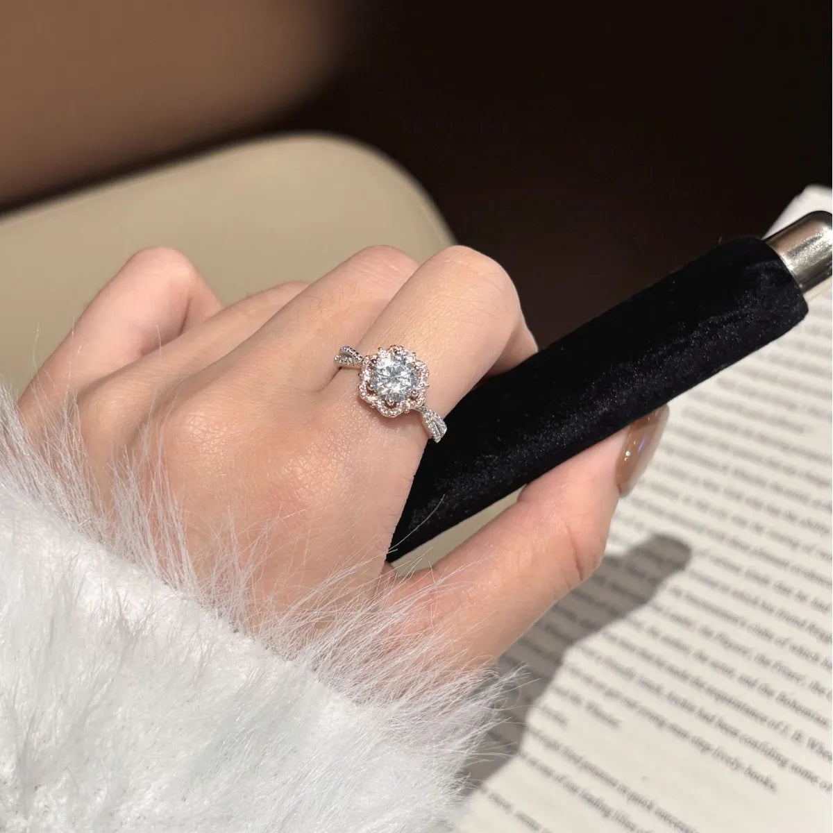 Pink Halo Moissanite Ring