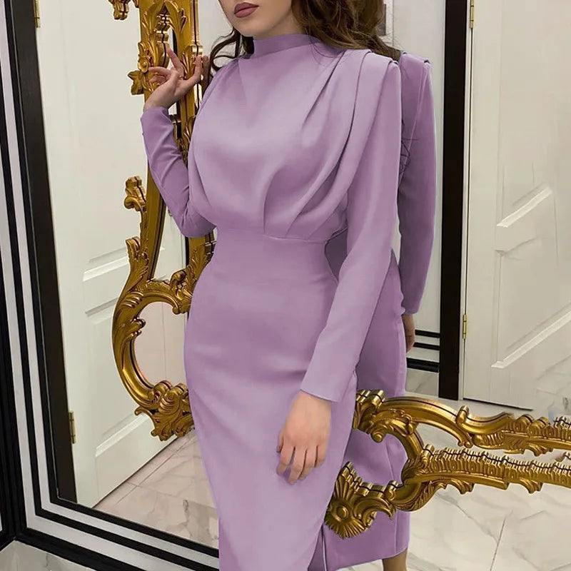 Elegant Long Sleeve Waisted Dress