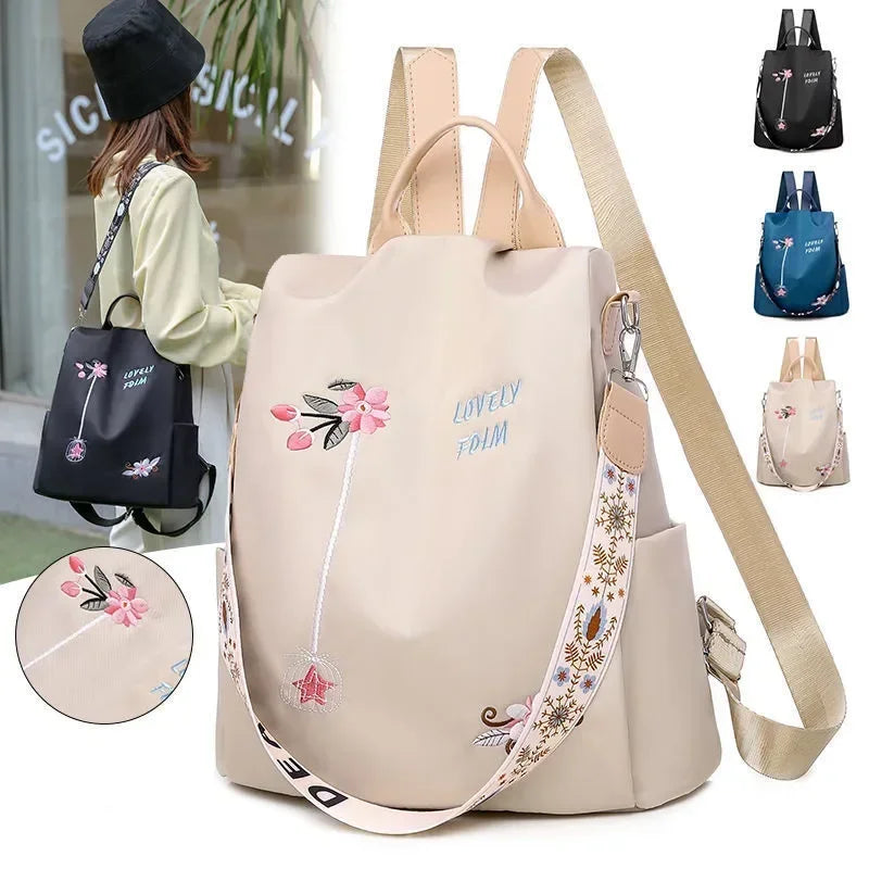 Embroidered Anti-Theft Women's Backpack