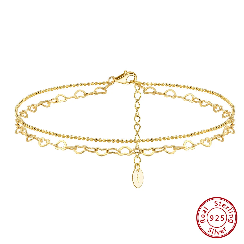 925 Silver Layered Bead Anklet