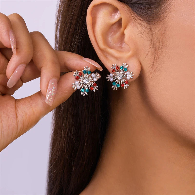 Colorful Snowflake Rhinestone Earrings