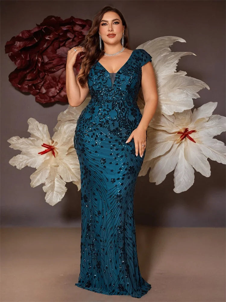 V-Back Sequin Mermaid Gown (Plus Size)