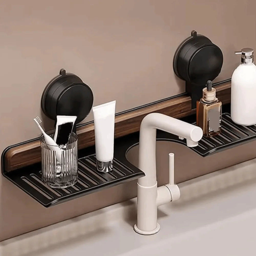 Walnut Suction Cup Bathroom Shelf