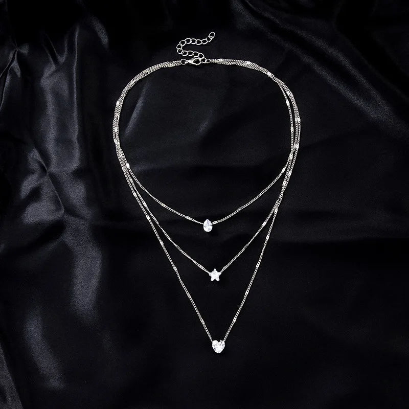 ✨ Zircon Multilayer Chain Choker Necklace