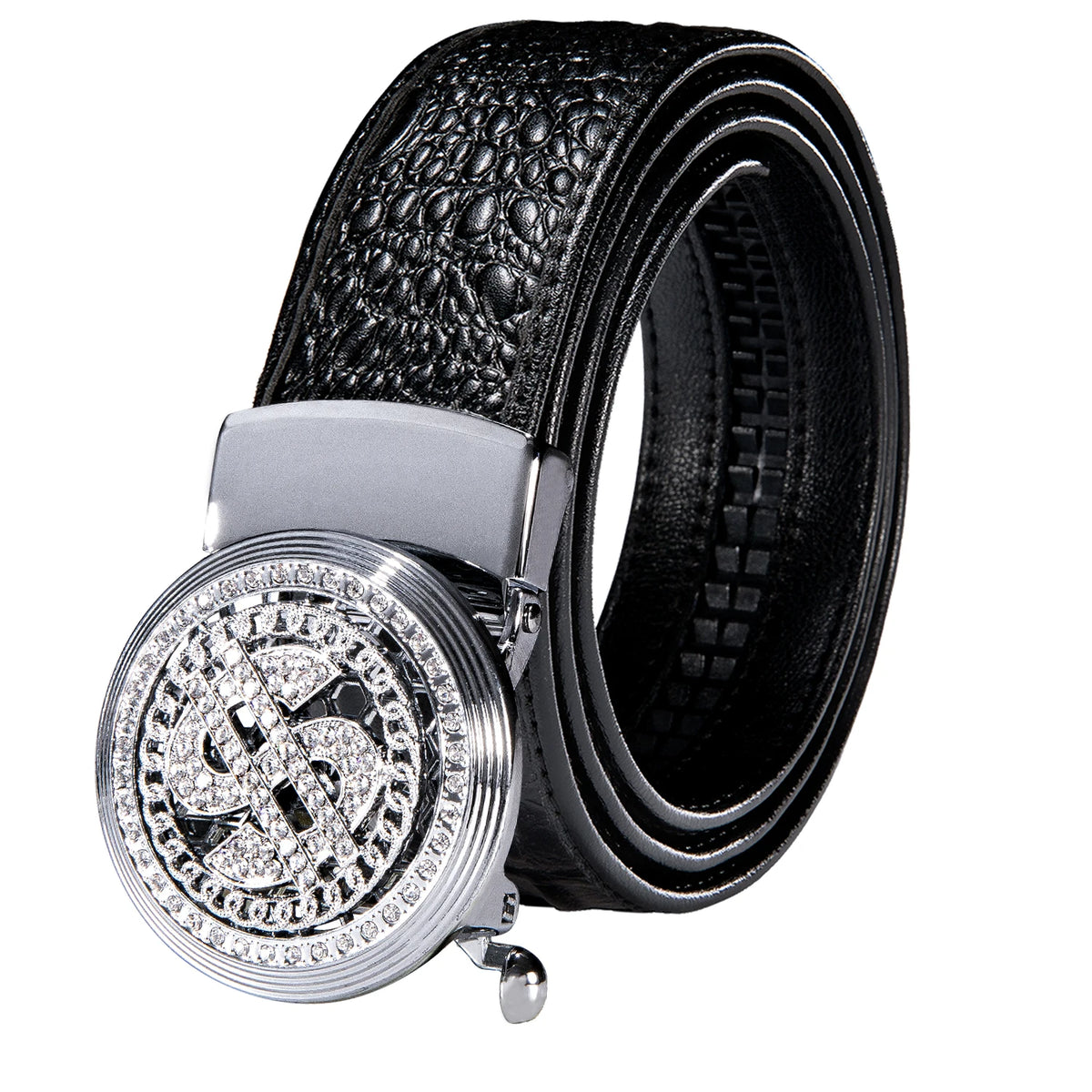 Men's Crocodile Leather Belt with Gold Buckle