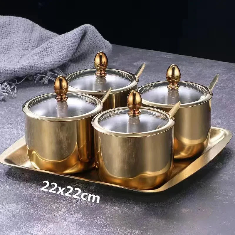 Gold Glass Spice Jar with Spoon