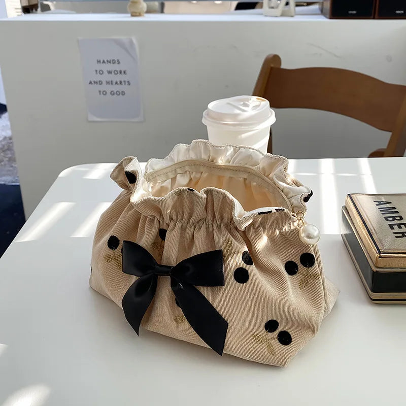 Cherry Print Corduroy Makeup Bag
