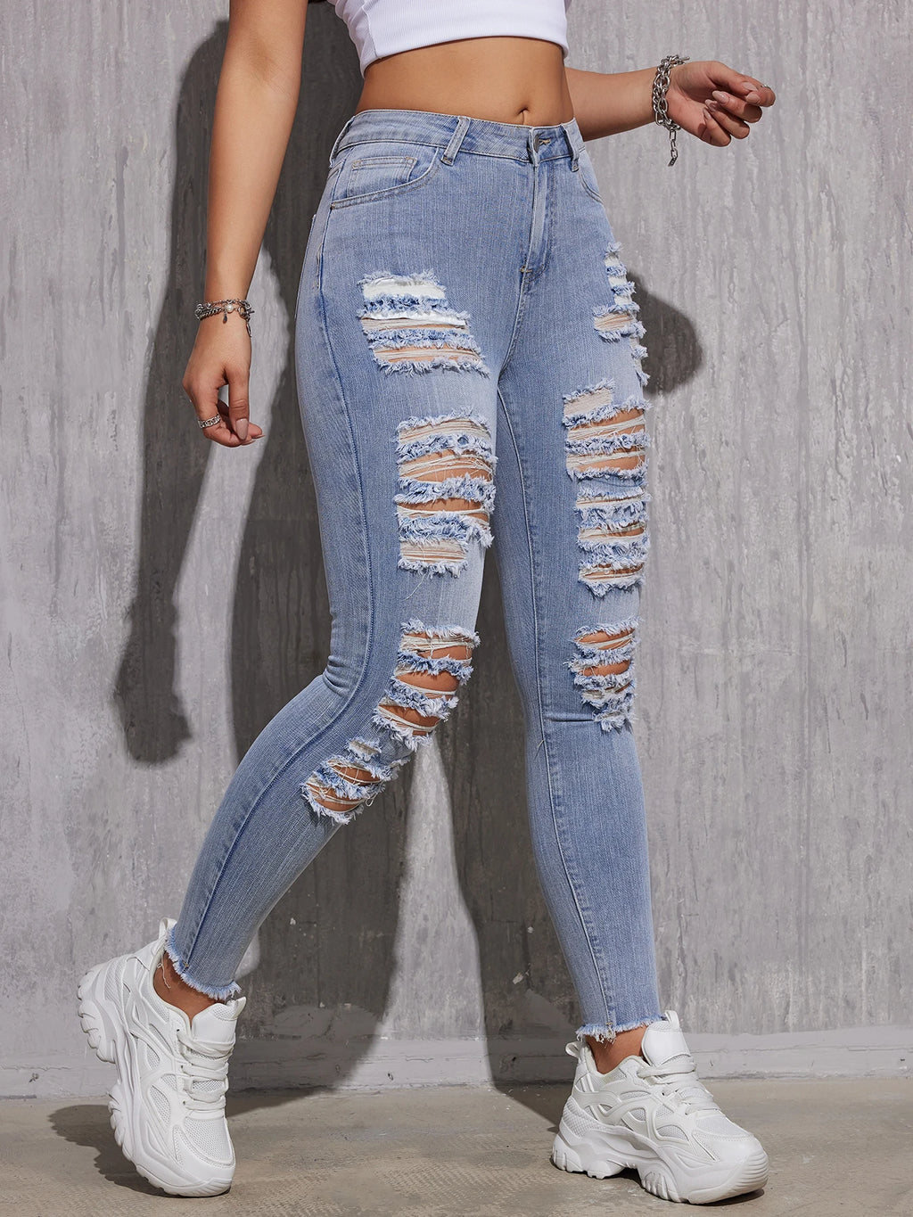 Ripped High Waist Skinny Jeans