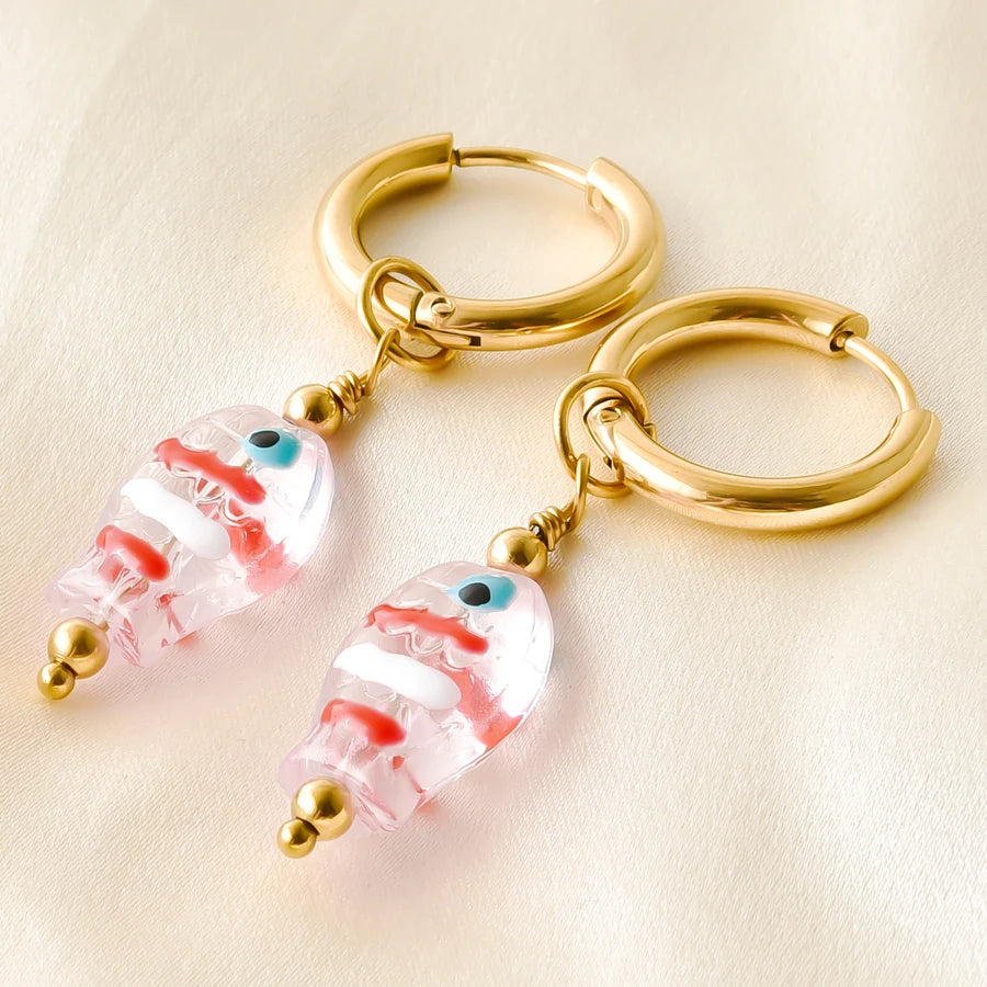 Colorful Glass Bead Huggie Hoops