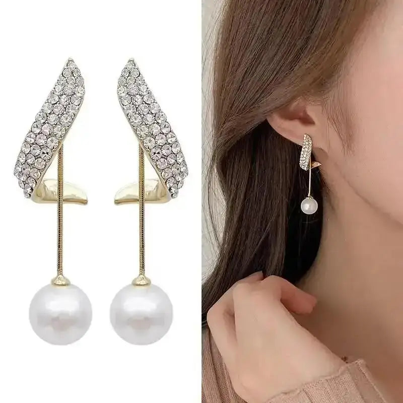 Zircon Pearl Tassel Earrings