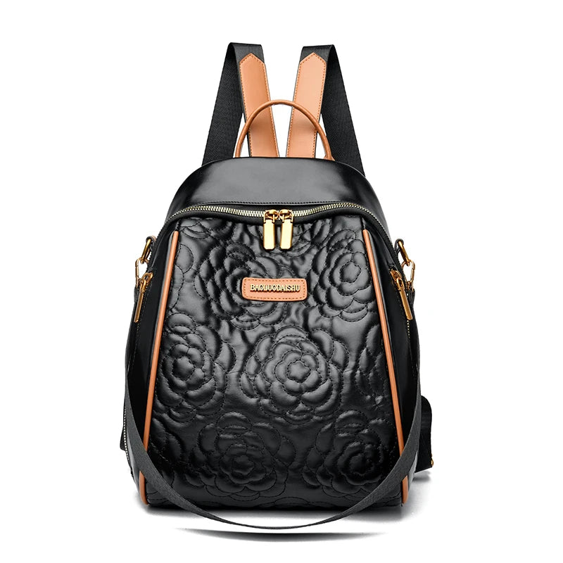 Embossed Rose Leather Backpack