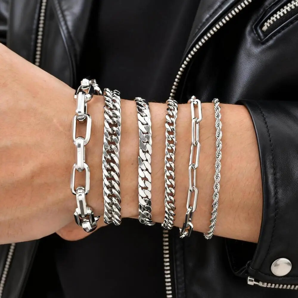 Men's Silver Stainless Steel Chain Bracelet