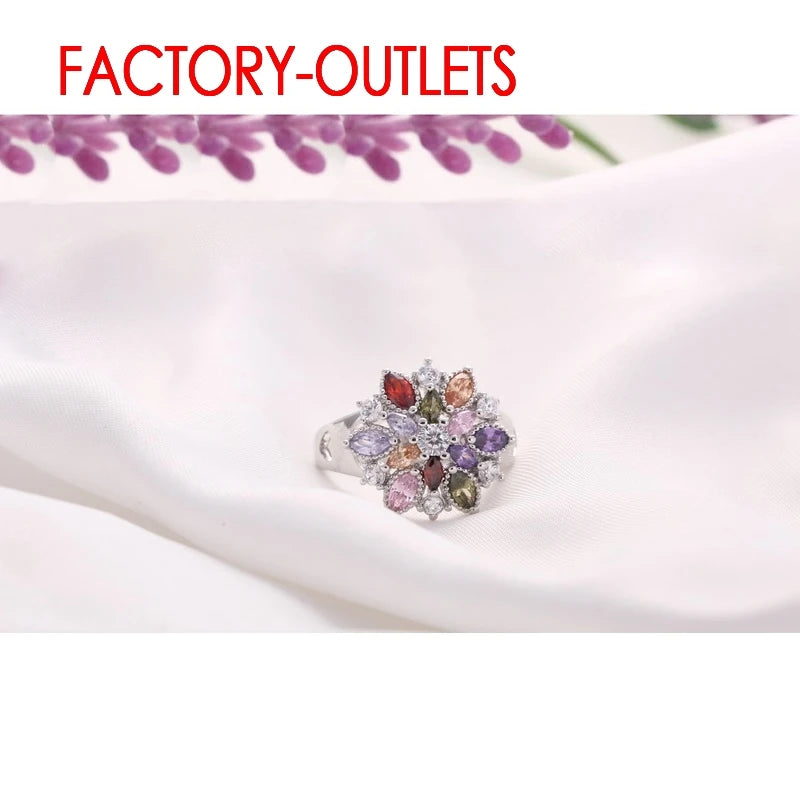 Colorful Zircon Flower Ring