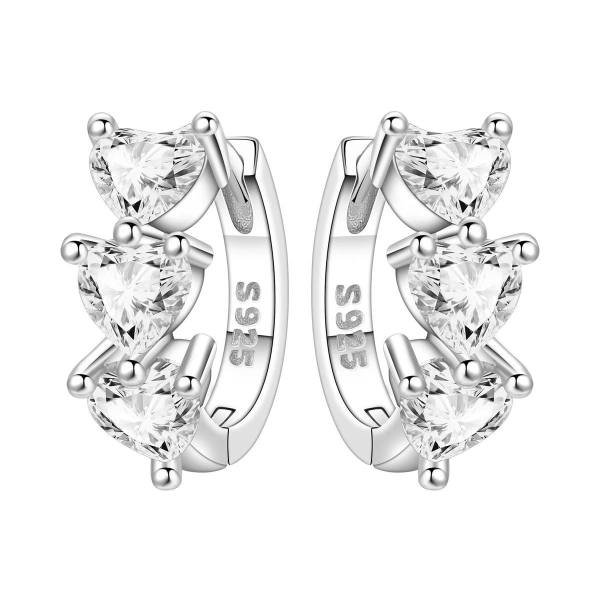 925 Silver Vine Heart Black Zircon Hoops