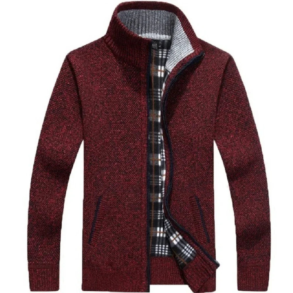 Men's Fleece-Lined Knit Zip Cardigan