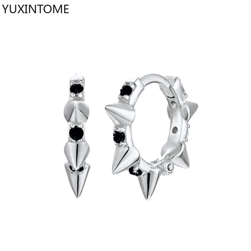 925 Silver Black Zircon Charm Hoops