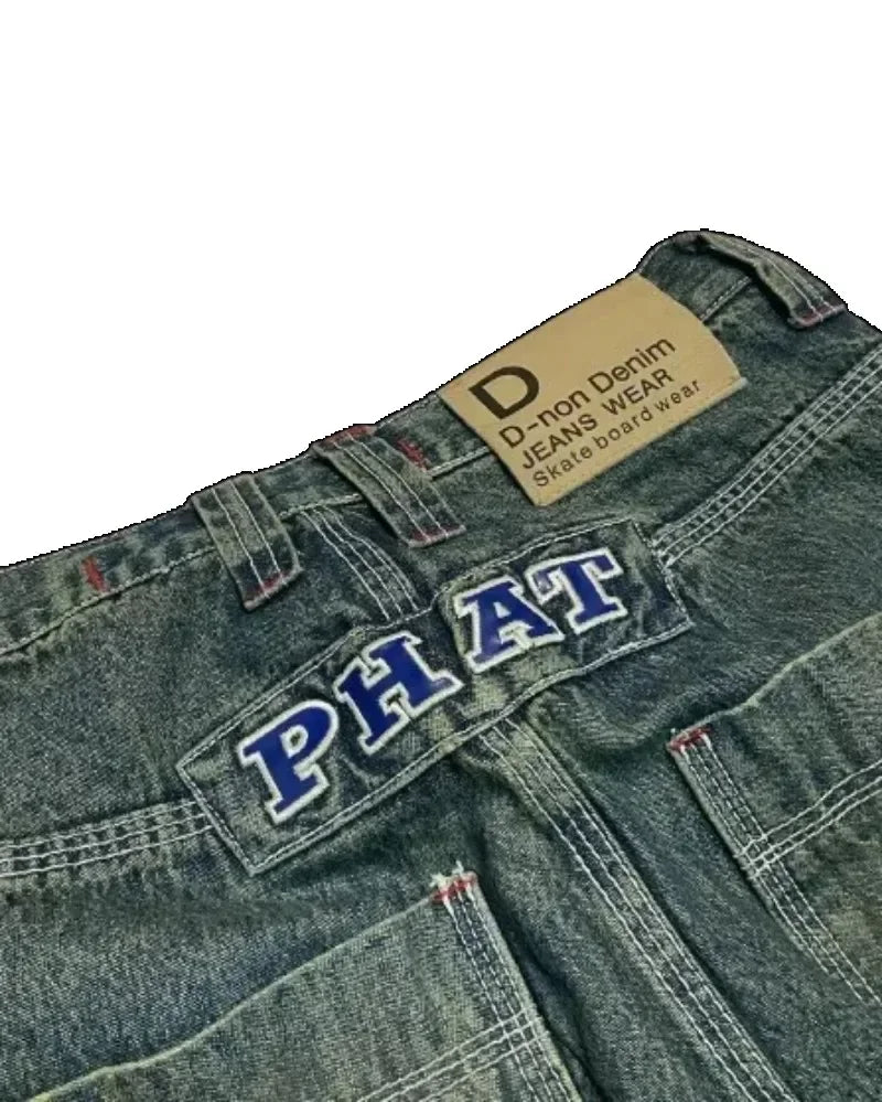 Letter Embroidered Wide-Leg Jeans