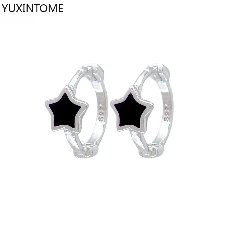 925 Silver Black Zircon Charm Hoops