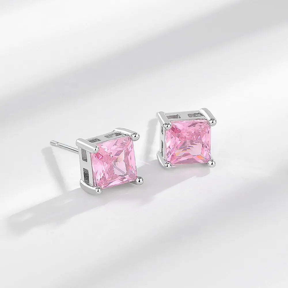 925 Silver Square Zircon Stud Earrings