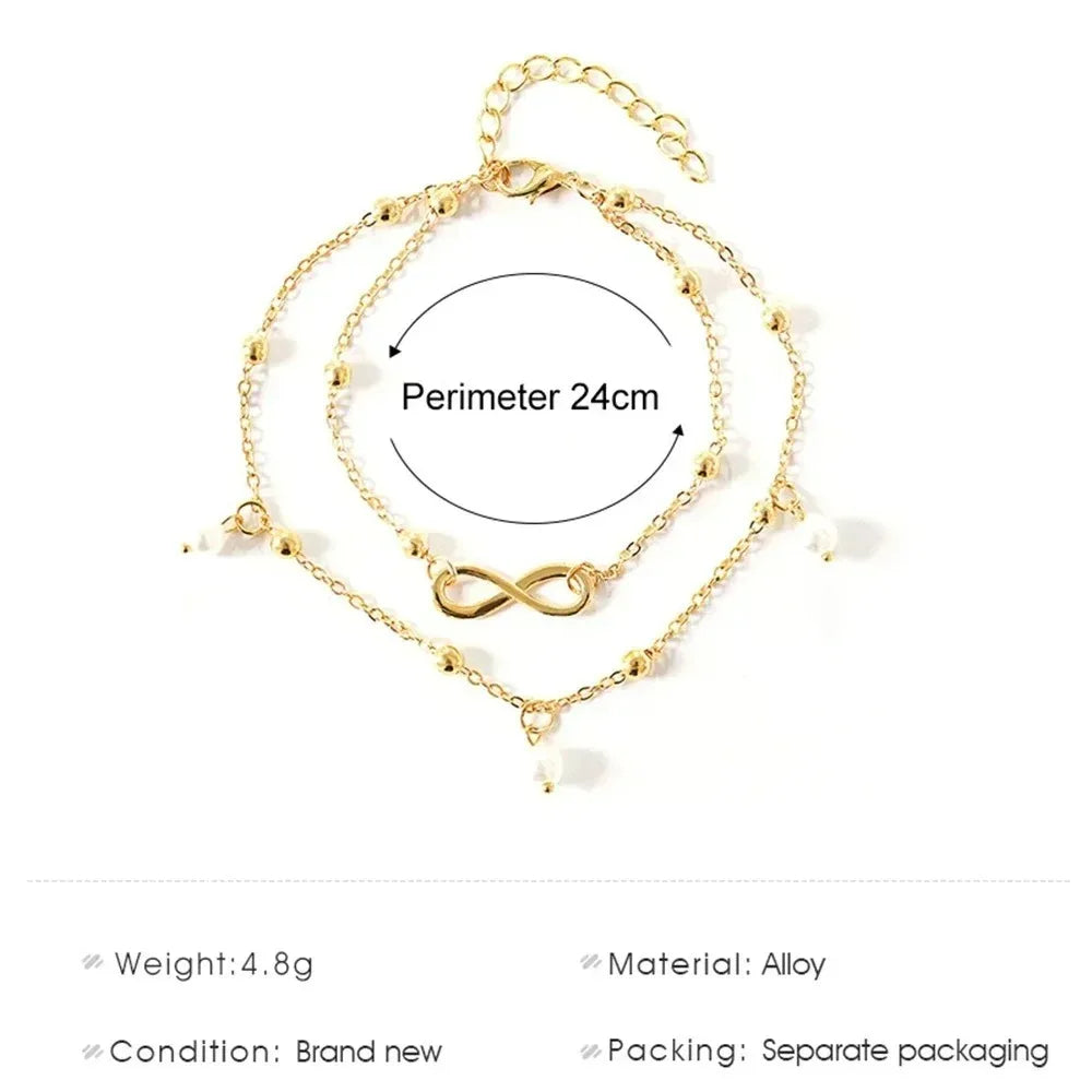 Pearl Heart Infinity Anklet Set