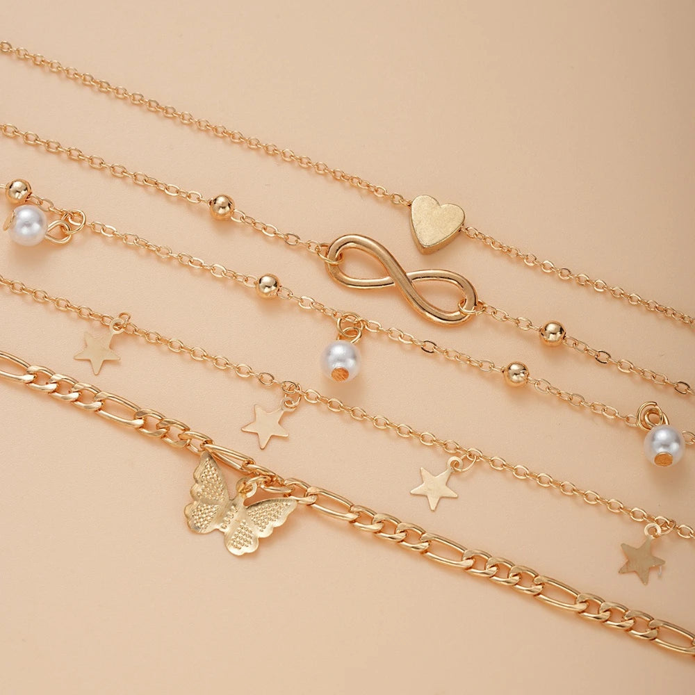 Boho Charm Anklet Set – 5 Pcs