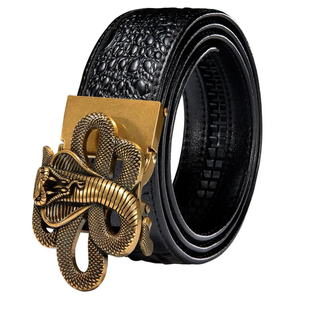 Men's Crocodile Leather Belt with Gold Buckle