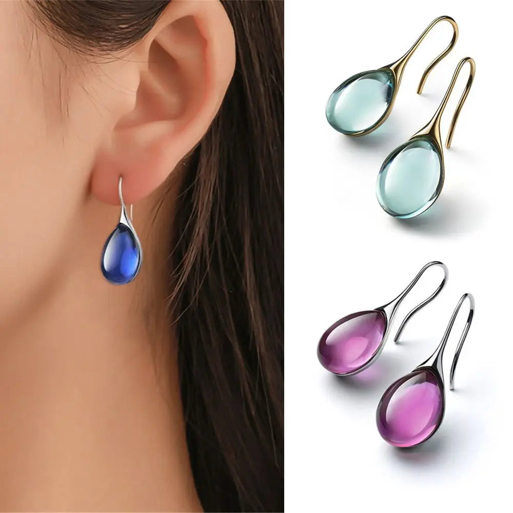Gold & Blue Stone Dangle Earrings
